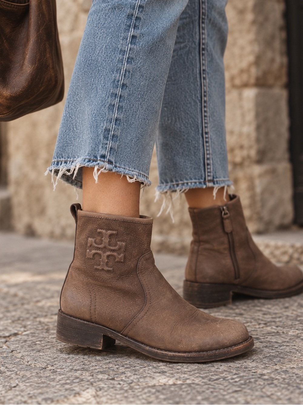 Tory Burch Simone Brown Leather Ankle Boots 6.5 Booties